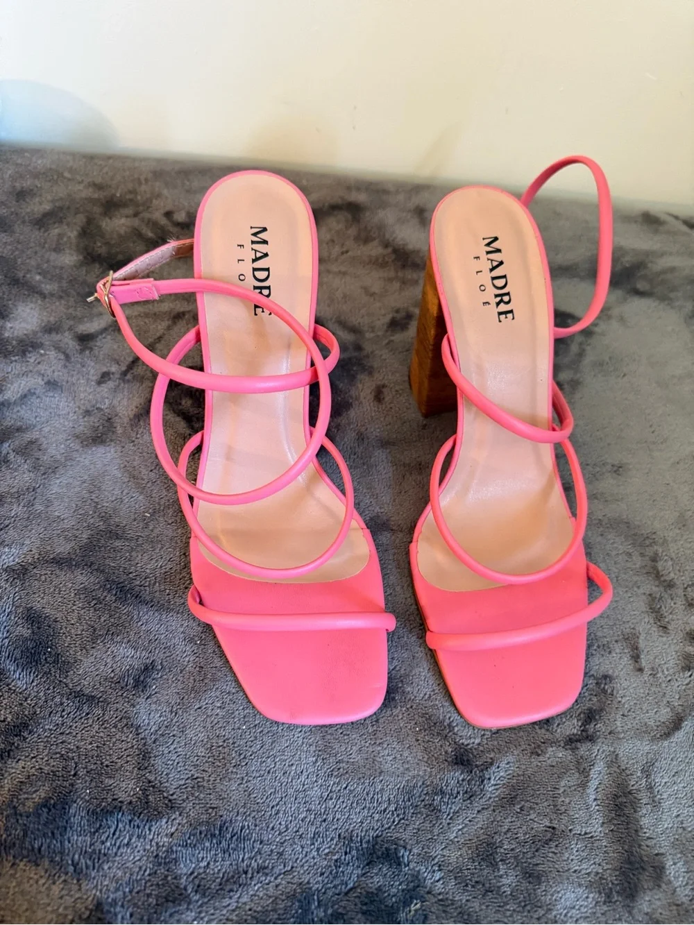 Hot Pink Strappy Block Heel Sandal
